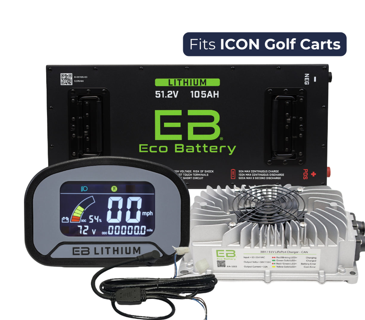 Eco Battery 48-51V 105aH "Skinny" ICON Lithium Golf Cart Battery Bundle Kit FREE SHIPPING